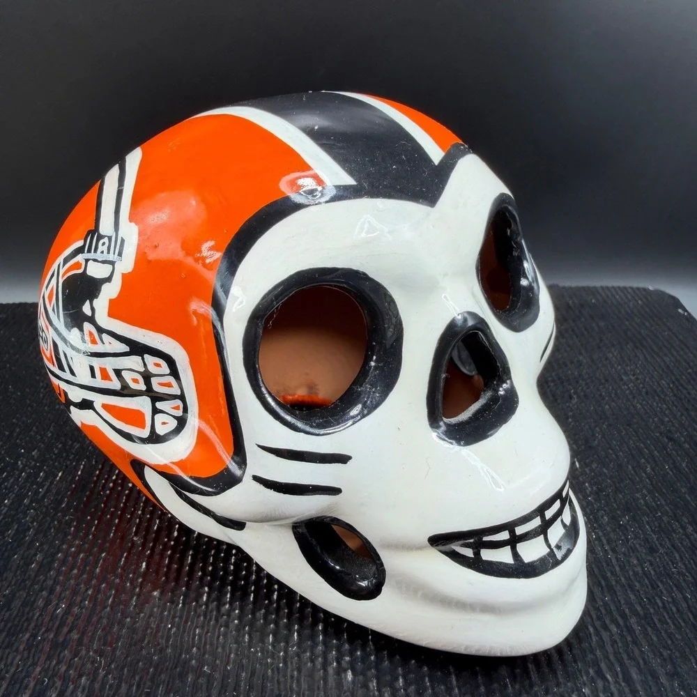 Cleveland Browns Sugar Skull Day‎ of the Dead Ceramic Figurine Orange Brown 4in
